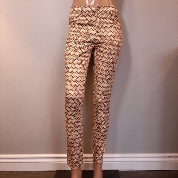 NEW Maurie + Eve Jolie Skinny Pants Jeans Weave Print US Size 4 Tan Cream - Picture 3 of 16